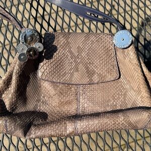 Bulgari Taupe Python-Embossed Leather Hobo with Silver Discs